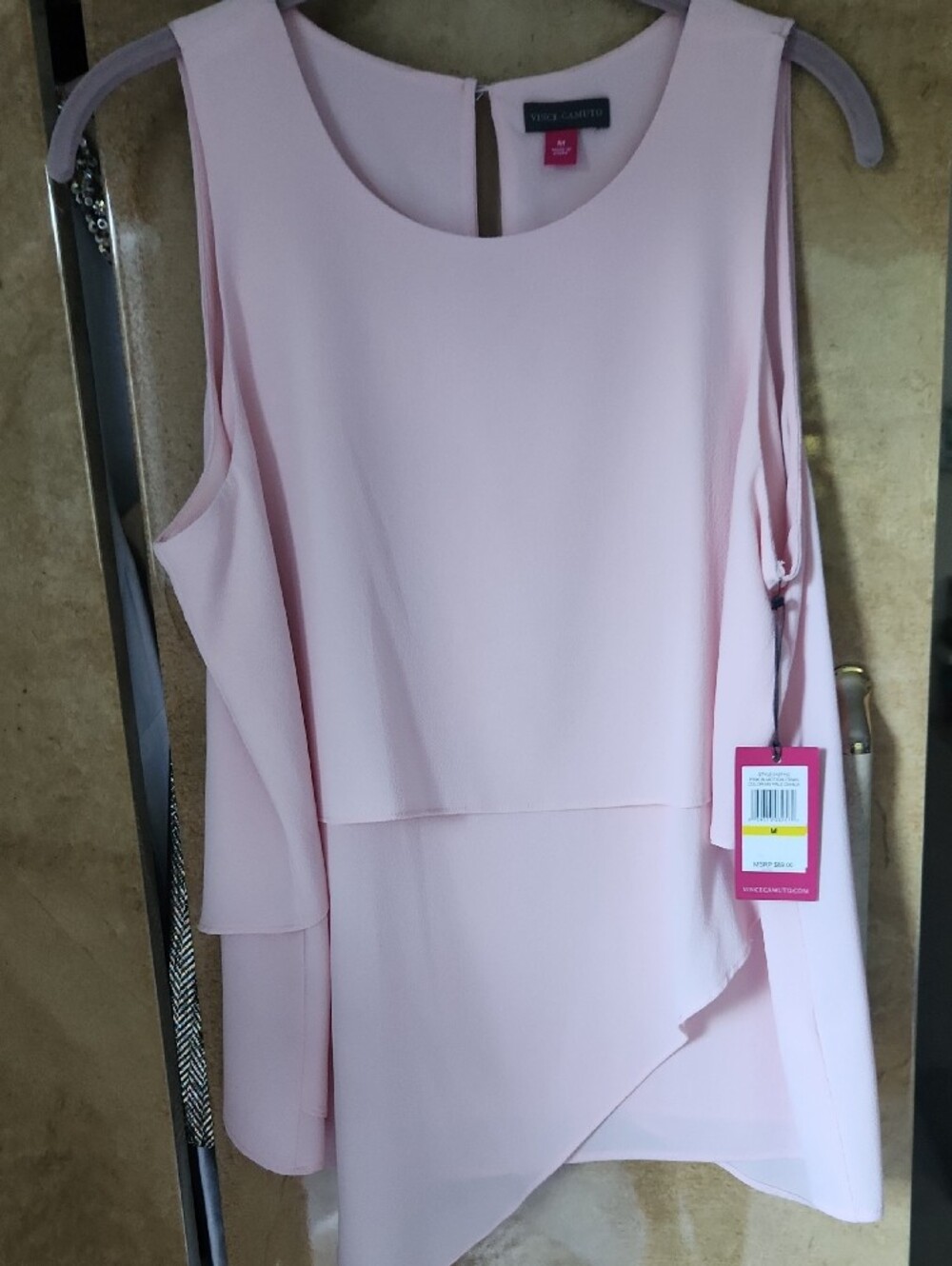 NWT- Vince Camuto Pale Pink Sleeveless Asymmetrical Layered Tunic Top. - Picture 3 of 6